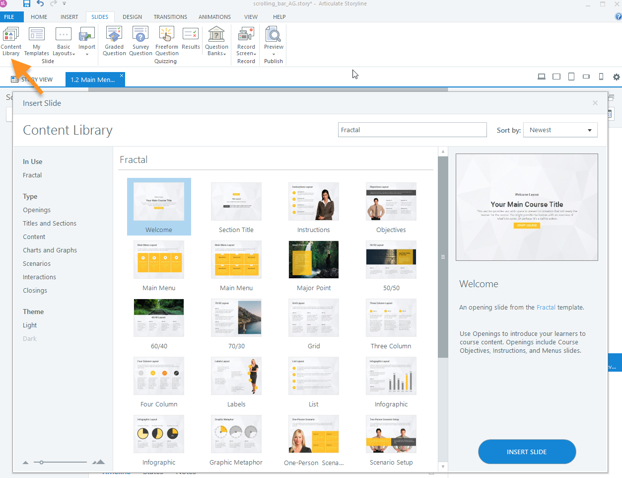 Download Fractal from Content Library Articulate Storyline